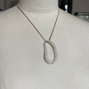 Swarovski Gold Necklace with Large Sparkly White Pendant with crystals